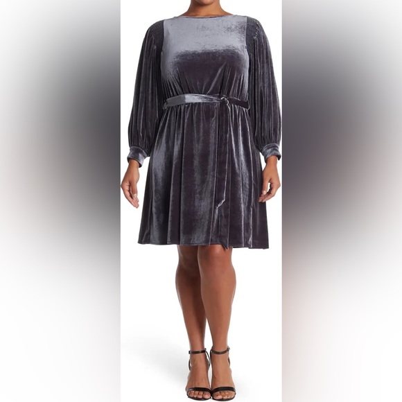 NWT Calvin Klein Balloon Sleeves Velvet Dress - Picture 12 of 14